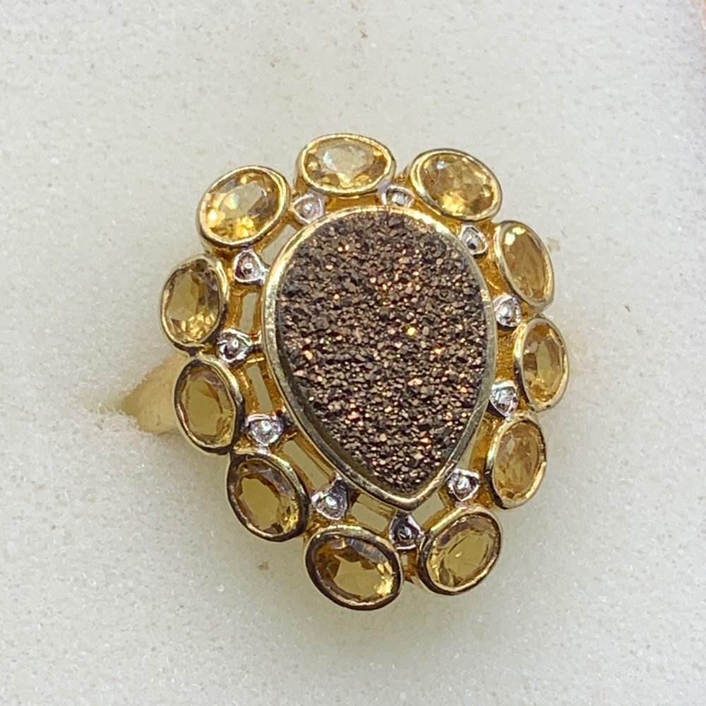Red Drusy Quartz and Citrine Ring